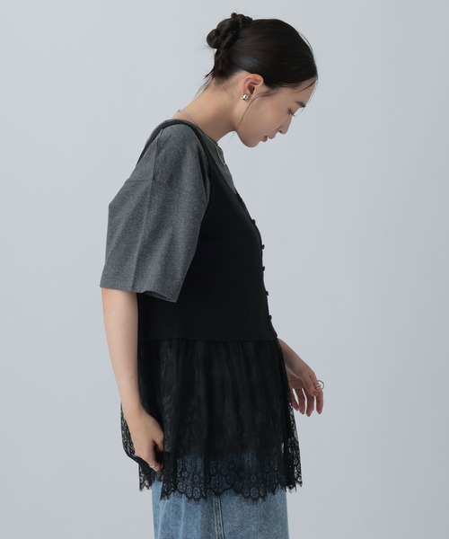 LEPSIM(レプシィム)の「変形テレコレースドッキングノースリーブ 1057217(Tシャツ/カットソー・レディース・グレー/ブラック/チャコールグレー・FREE)」の6枚目の写真