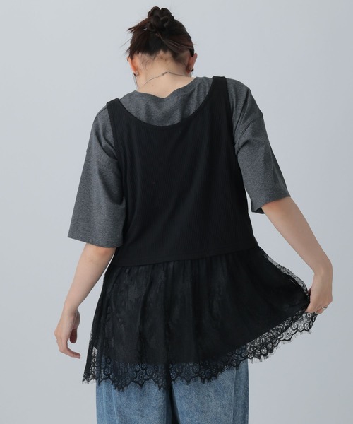 LEPSIM(レプシィム)の「変形テレコレースドッキングノースリーブ 1057217(Tシャツ/カットソー・レディース・グレー/ブラック/チャコールグレー・FREE)」の7枚目の写真