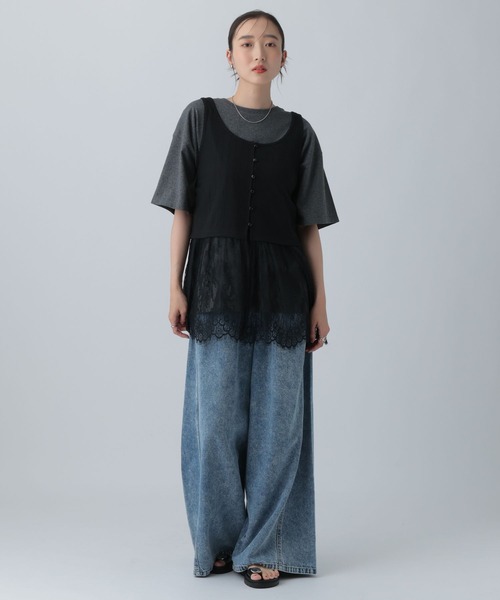 LEPSIM(レプシィム)の「変形テレコレースドッキングノースリーブ 1057217(Tシャツ/カットソー・レディース・グレー/ブラック/チャコールグレー・FREE)」の8枚目の写真