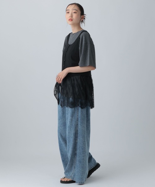 LEPSIM(レプシィム)の「変形テレコレースドッキングノースリーブ 1057217(Tシャツ/カットソー・レディース・グレー/ブラック/チャコールグレー・FREE)」の9枚目の写真