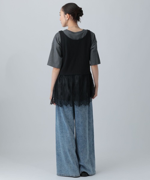 LEPSIM(レプシィム)の「変形テレコレースドッキングノースリーブ 1057217(Tシャツ/カットソー・レディース・グレー/ブラック/チャコールグレー・FREE)」の10枚目の写真