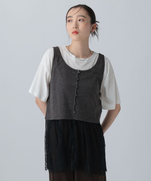 LEPSIM(レプシィム)の「変形テレコレースドッキングノースリーブ 1057217(Tシャツ/カットソー・レディース・グレー/ブラック/チャコールグレー・FREE)」の11枚目の写真