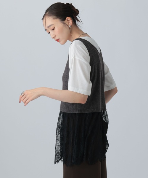 LEPSIM(レプシィム)の「変形テレコレースドッキングノースリーブ 1057217(Tシャツ/カットソー・レディース・グレー/ブラック/チャコールグレー・FREE)」の12枚目の写真