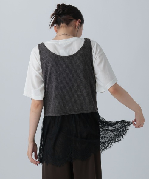 LEPSIM(レプシィム)の「変形テレコレースドッキングノースリーブ 1057217(Tシャツ/カットソー・レディース・グレー/ブラック/チャコールグレー・FREE)」の13枚目の写真