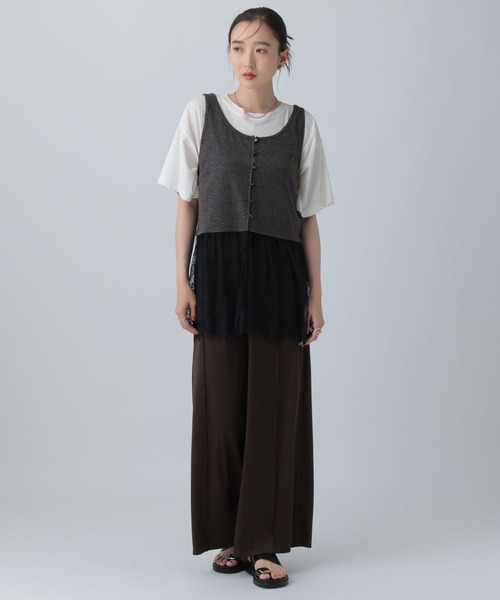 LEPSIM(レプシィム)の「変形テレコレースドッキングノースリーブ 1057217(Tシャツ/カットソー・レディース・グレー/ブラック/チャコールグレー・FREE)」の14枚目の写真