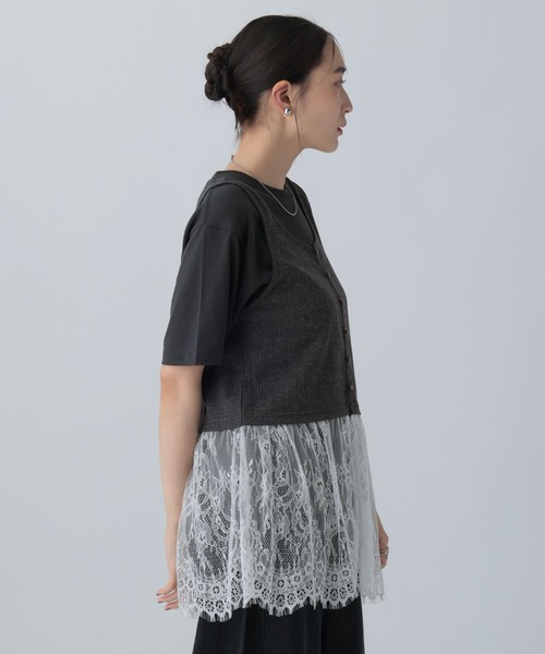 LEPSIM(レプシィム)の「変形テレコレースドッキングノースリーブ 1057217(Tシャツ/カットソー・レディース・グレー/ブラック/チャコールグレー・FREE)」の17枚目の写真