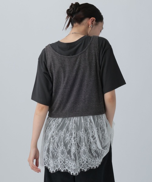 LEPSIM(レプシィム)の「変形テレコレースドッキングノースリーブ 1057217(Tシャツ/カットソー・レディース・グレー/ブラック/チャコールグレー・FREE)」の18枚目の写真
