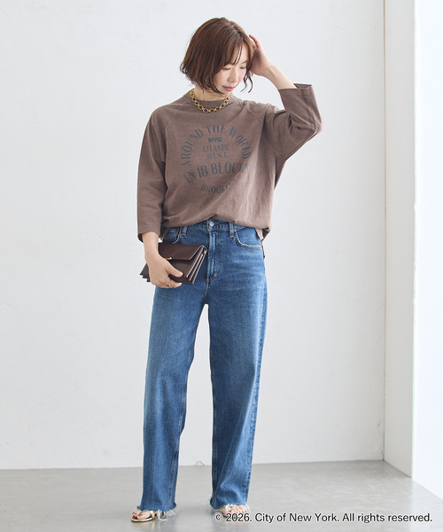 journal standard L'essage(ジャーナルスタンダードレサージュ)の「ラグランピグメントTシャツ(NYC)(Tシャツ/カットソー・レディース・ブラウン/ホワイト・FREE)」の4枚目の写真