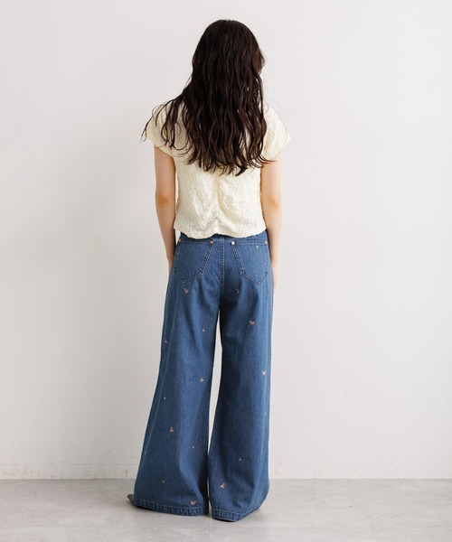 RAGEBLUE(レイジブルー)の「フラワー刺繍ワイドデニム/セットアップ対応(デニムパンツ・レディース・グレー/ブルー・FREE)」の10枚目の写真