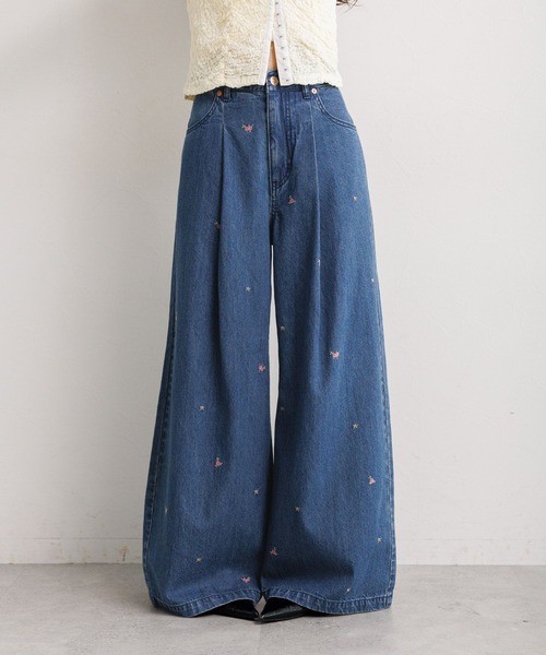 RAGEBLUE(レイジブルー)の「フラワー刺繍ワイドデニム/セットアップ対応(デニムパンツ・レディース・グレー/ブルー・FREE)」の11枚目の写真
