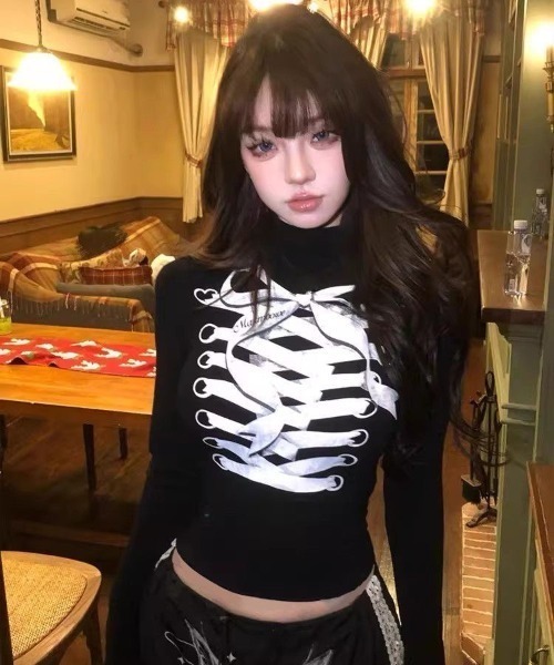 ViViDAY(ビビデー)の「リボン柄ハイネックトップス(Tシャツ/カットソー・レディース・ホワイト/ブラック・M)」の12枚目の写真
