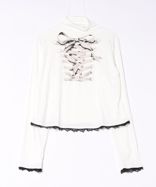 ViViDAY(ビビデー)の「リボン柄ハイネックトップス(Tシャツ/カットソー・レディース・ホワイト/ブラック・M)」の7枚目の写真