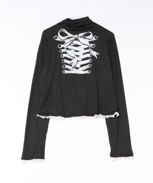 ViViDAY(ビビデー)の「リボン柄ハイネックトップス(Tシャツ/カットソー・レディース・ホワイト/ブラック・M)」の8枚目の写真