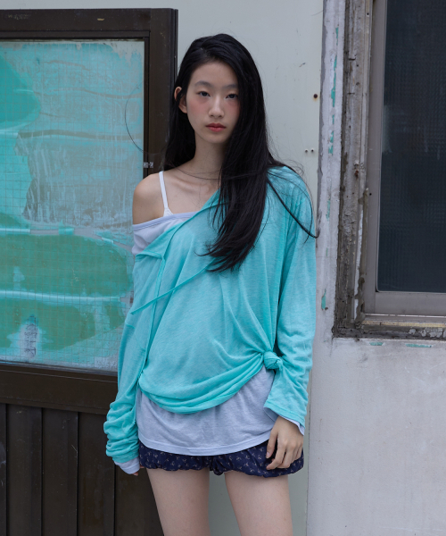 HOKUSPOKUS(ホクスポクス)の「エッセンシャルロウタイロングスリーブ(6カラー)(Tシャツ/カットソー・レディース・スカイブルー/ブラック/グレー/アイボリー/ミント/ライトピンク・FREE)」の7枚目の写真