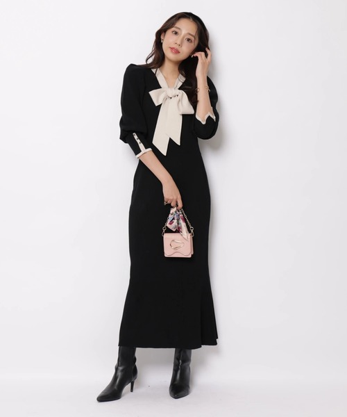 JUSGLITTY(ジャスグリッティー)の「配色ボウタイパフニットワンピース(ワンピース・レディース・ブラック/ブラウン/グレイッシュベージュ・2/1)」の7枚目の写真