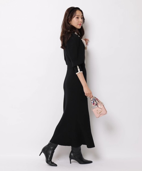 JUSGLITTY(ジャスグリッティー)の「配色ボウタイパフニットワンピース(ワンピース・レディース・ブラック/ブラウン/グレイッシュベージュ・2/1)」の8枚目の写真