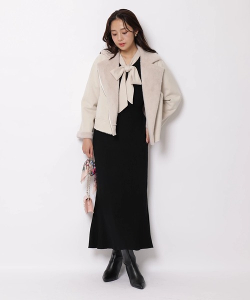 JUSGLITTY(ジャスグリッティー)の「配色ボウタイパフニットワンピース(ワンピース・レディース・ブラック/ブラウン/グレイッシュベージュ・2/1)」の12枚目の写真