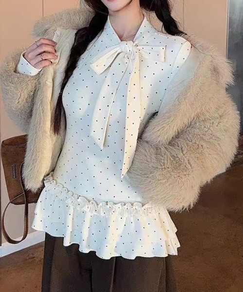 SHERU(シェル)の「クラシカルドット ボウタイペプラムトップス チュニックワンピ(Tシャツ/カットソー・レディース・ホワイト・M)」の9枚目の写真