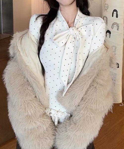 SHERU(シェル)の「クラシカルドット ボウタイペプラムトップス チュニックワンピ(Tシャツ/カットソー・レディース・ホワイト・M)」の10枚目の写真