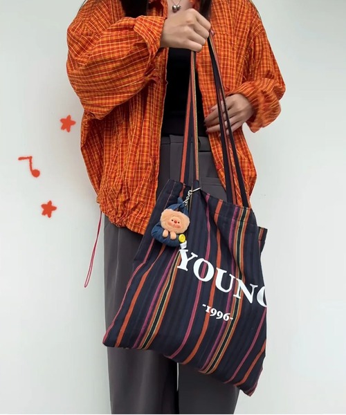 LA VORAGINE(ラ ヴォラジネ)の「両面ストライプ帆布トートバッグ(トートバッグ・レディース・Purple/Navy・FREE)」の1枚目の写真