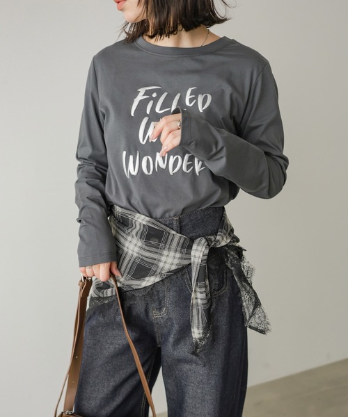 Bab(バブ)の「【一枚でもインナー使いにもおすすめ◎】デザインプリントアソートロンT(Tシャツ/カットソー・レディース・オフホワイト/チャコールグレー/ブラウン・FREE)」の14枚目の写真