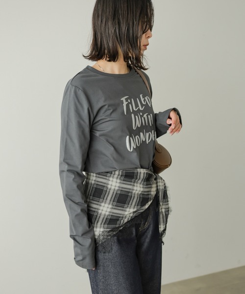 Bab(バブ)の「【一枚でもインナー使いにもおすすめ◎】デザインプリントアソートロンT(Tシャツ/カットソー・レディース・オフホワイト/チャコールグレー/ブラウン・FREE)」の15枚目の写真