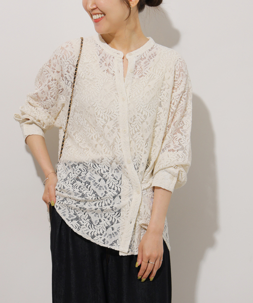JOURNAL STANDARD relume(ジャーナルスタンダード レリューム)の「レースカシュクールシャツ(シャツ/ブラウス・レディース・ブラック/ホワイト・FREE)」の1枚目の写真