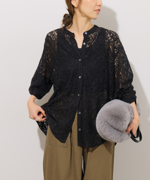 JOURNAL STANDARD relume(ジャーナルスタンダード レリューム)の「レースカシュクールシャツ(シャツ/ブラウス・レディース・ブラック/ホワイト・FREE)」の2枚目の写真