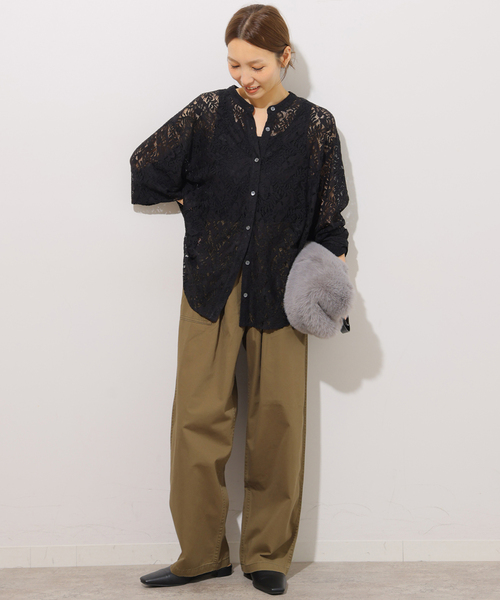 JOURNAL STANDARD relume(ジャーナルスタンダード レリューム)の「レースカシュクールシャツ(シャツ/ブラウス・レディース・ブラック/ホワイト・FREE)」の3枚目の写真