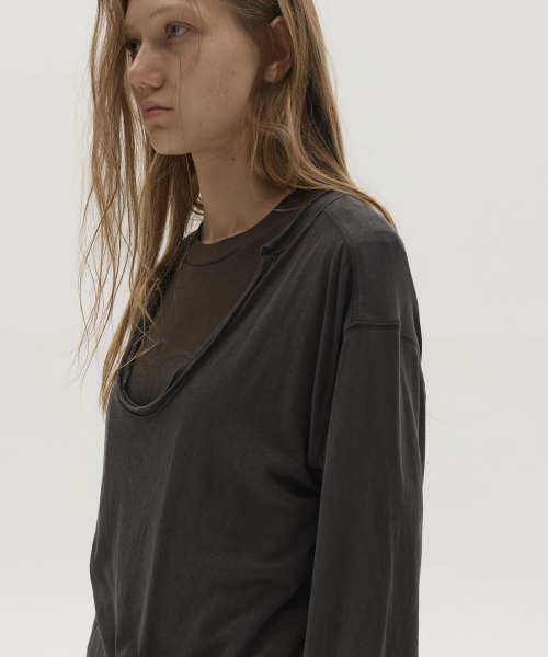 LCDC TM(エルシーディーシーティーエム)の「DEEP NECK COTTON TOP (DARK GREY)(Tシャツ/カットソー・レディース・その他・OS)」の7枚目の写真