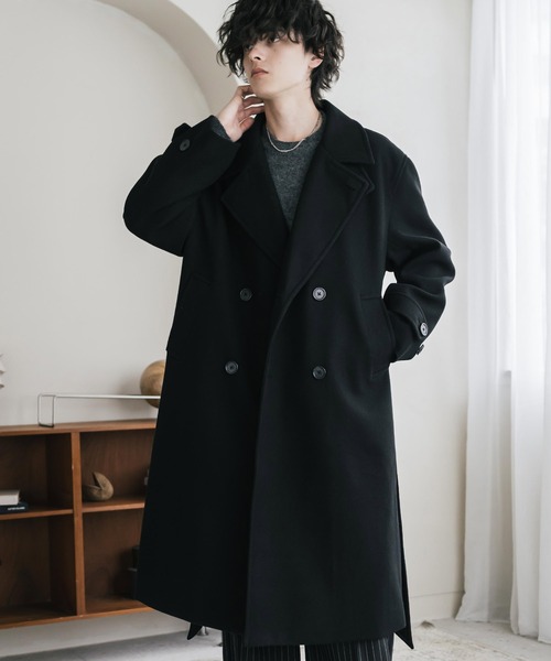 【今週まで】CLEL テックメルトンルーズ ダブルチェスターコート ブラック CLEL】Tech Melton Loose Double Chester Court/テックメルトンルーズ