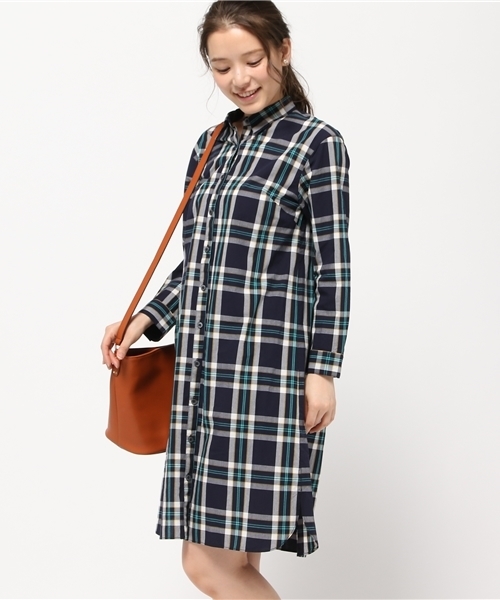 NATURAL BEAUTY BASIC（ナチュラルビューティーベーシック）の「コットンチェックワンピース（シャツワンピース・レディース・ダークネイビー/ピンク系その他・LARGE/SMALL/MEDIUM）」の3枚目の写真