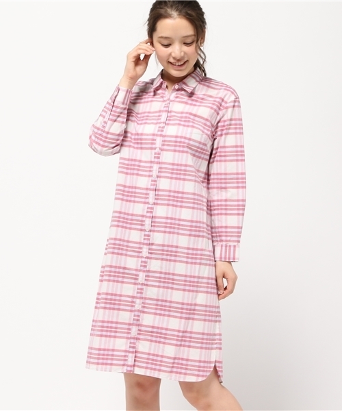 NATURAL BEAUTY BASIC（ナチュラルビューティーベーシック）の「コットンチェックワンピース（シャツワンピース・レディース・ダークネイビー/ピンク系その他・LARGE/SMALL/MEDIUM）」の2枚目の写真