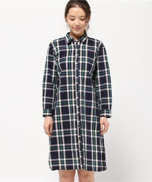 NATURAL BEAUTY BASIC（ナチュラルビューティーベーシック）の「コットンチェックワンピース（シャツワンピース・レディース・ダークネイビー/ピンク系その他・LARGE/SMALL/MEDIUM）」の4枚目の写真
