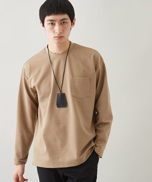 STUDIOUS（ステュディオス）の「ポンチオーバークルーネックロンＴ（Tシャツ/カットソー・メンズ・ベージュ/オフホワイト/ブラック/ワイン・2/1/3）」の3枚目の写真