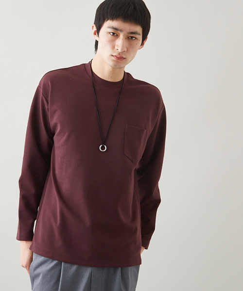 STUDIOUS（ステュディオス）の「ポンチオーバークルーネックロンＴ（Tシャツ/カットソー・メンズ・ベージュ/オフホワイト/ブラック/ワイン・2/1/3）」の4枚目の写真