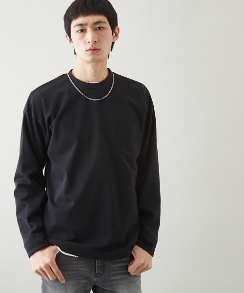 STUDIOUS（ステュディオス）の「ポンチオーバークルーネックロンＴ（Tシャツ/カットソー・メンズ・ベージュ/オフホワイト/ブラック/ワイン・2/1/3）」の2枚目の写真