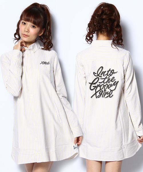 X-girl(エックスガール)の「MY BRILLIANT SHIRT DRESS(ワンピース・レディース・ホワイト/ピンク/パープル/ブルー・1/2)」の3枚目の写真