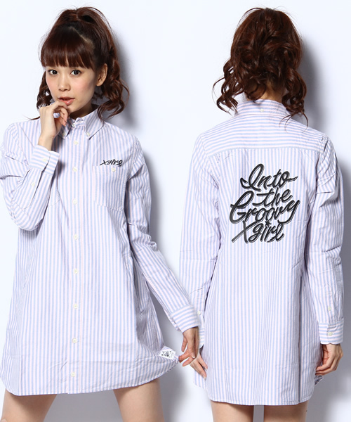 X-girl(エックスガール)の「MY BRILLIANT SHIRT DRESS(ワンピース・レディース・ホワイト/ピンク/パープル/ブルー・1/2)」の4枚目の写真