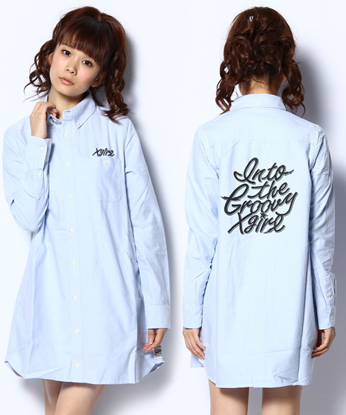 X-girl(エックスガール)の「MY BRILLIANT SHIRT DRESS(ワンピース・レディース・ホワイト/ピンク/パープル/ブルー・1/2)」の2枚目の写真