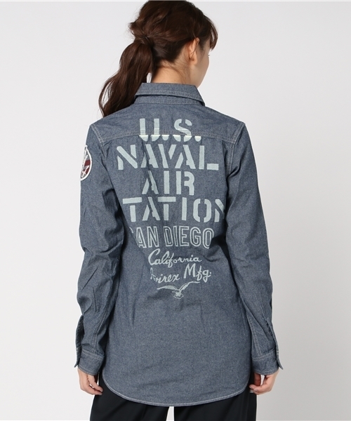 AVIREX(アヴィレックス)の「avirex/ アヴィレックス/ T/B L/S NAVAL STENCIL SHIRT/ タイプブルー ネイヴァル ステンシル シャツ(シャツ/ブラウス・レディース・ホワイト/インディゴブルー・MEDIUM/SMALL)」の10枚目の写真
