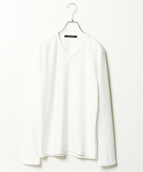 VENCEEXCHANGE（ヴァンスエクスチェンジ）の「変形梨地ＶネックロンＴ            （Tシャツ/カットソー・メンズ・オフホワイト/ワインレッド/ネイビー/ダークネイビー・MEDIUM/LARGE）」の2枚目の写真