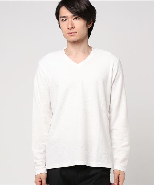 VENCEEXCHANGE（ヴァンスエクスチェンジ）の「変形梨地ＶネックロンＴ            （Tシャツ/カットソー・メンズ・オフホワイト/ワインレッド/ネイビー/ダークネイビー・MEDIUM/LARGE）」の10枚目の写真