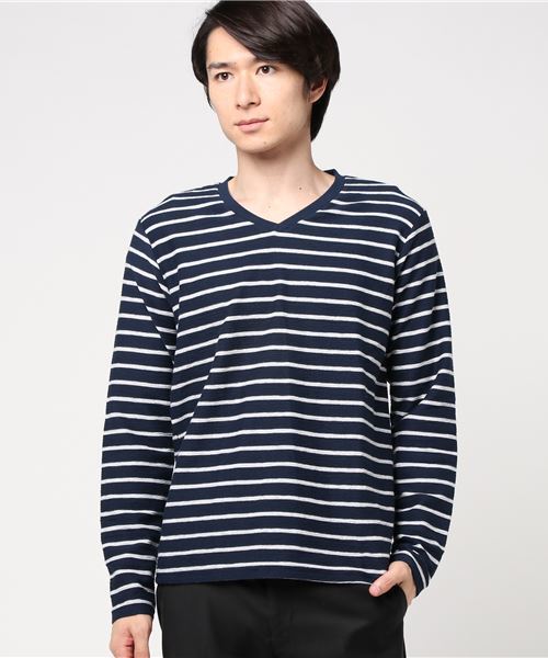 VENCEEXCHANGE（ヴァンスエクスチェンジ）の「変形梨地ＶネックロンＴ            （Tシャツ/カットソー・メンズ・オフホワイト/ワインレッド/ネイビー/ダークネイビー・MEDIUM/LARGE）」の11枚目の写真