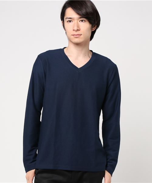 VENCEEXCHANGE（ヴァンスエクスチェンジ）の「変形梨地ＶネックロンＴ            （Tシャツ/カットソー・メンズ・オフホワイト/ワインレッド/ネイビー/ダークネイビー・MEDIUM/LARGE）」の12枚目の写真