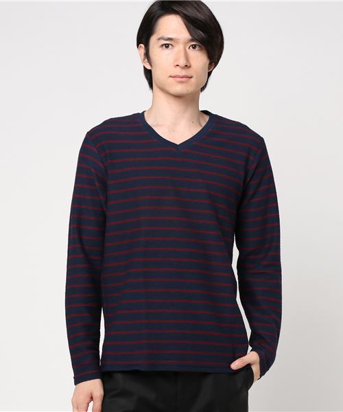 VENCEEXCHANGE（ヴァンスエクスチェンジ）の「変形梨地ＶネックロンＴ            （Tシャツ/カットソー・メンズ・オフホワイト/ワインレッド/ネイビー/ダークネイビー・MEDIUM/LARGE）」の13枚目の写真