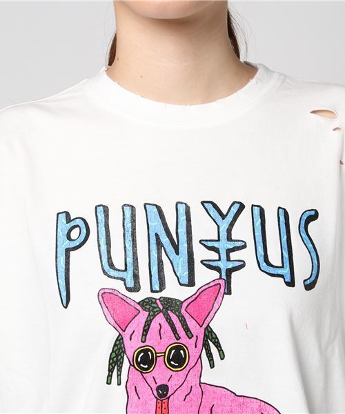 PUNYUS(プニュズ)の「ジャッカルクラッシュT(Tシャツ/カットソー・レディース・ホワイト/レッド/ライトピンク/スミクロ・3/4)」の5枚目の写真