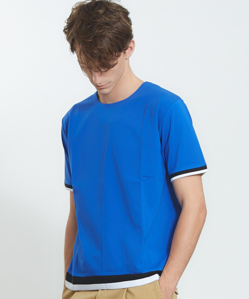 【ノンストレス】クルーネックトリムTシャツ