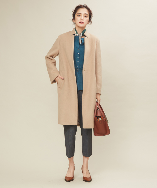 qualite（カリテ）の「《新色・人気色追加予約開始》コクーンビーバーコート（チェスターコート・レディース・ブラック/レッド/サックスブルー/アイボリー/ベージュ・38/36）」の6枚目の写真