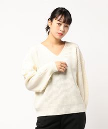 AMERICAN HOLIC | ・Wool混袖ケーブルVネックニットプルオーバー(ニット/セーター)
